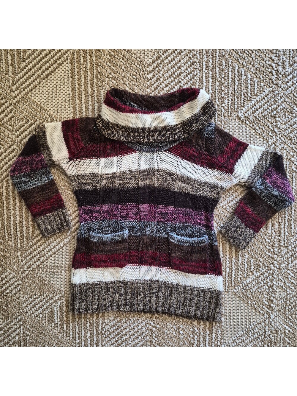 Vintage Y2K Striped Cowl Neck Knit Sweater Earth Tone Whimsygoth Grunge M